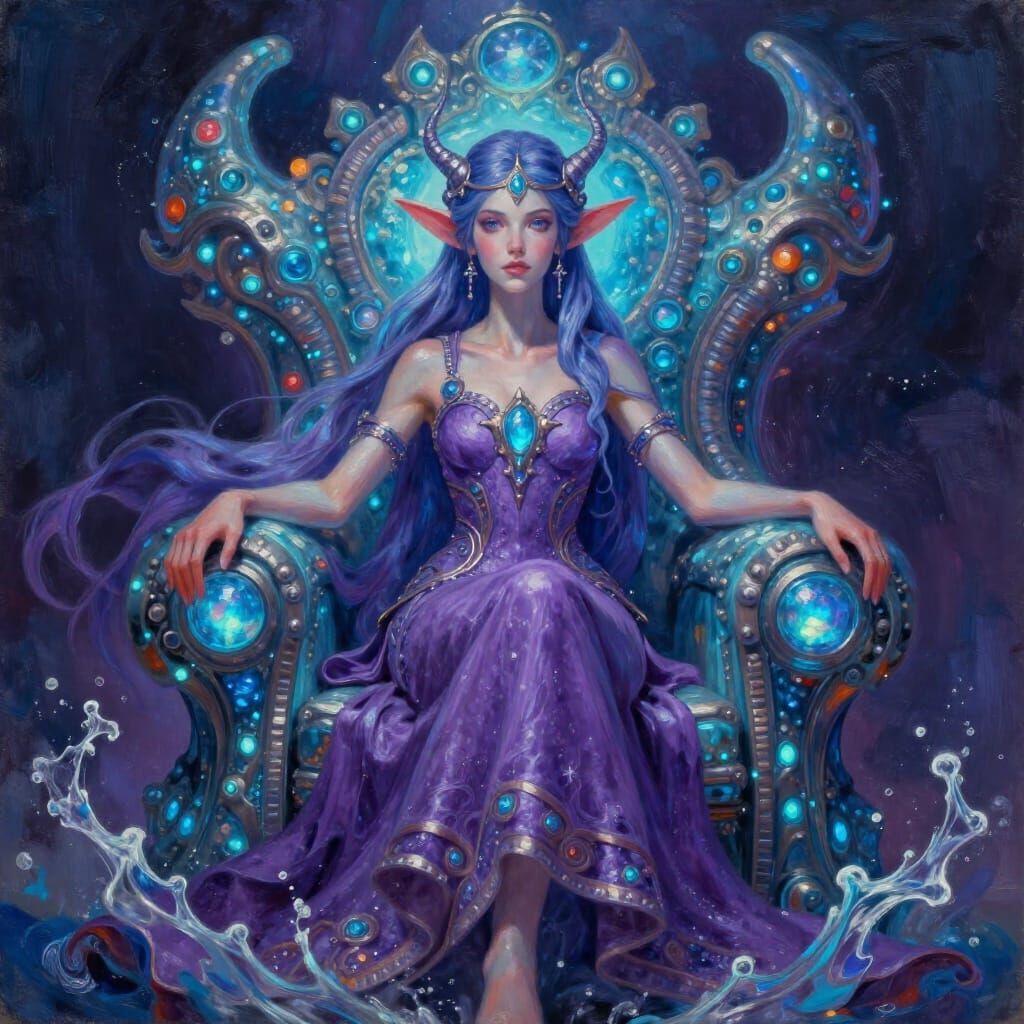 OceanPunk Fairy Queen in Solarpunk Dress on Bioluminescent T...