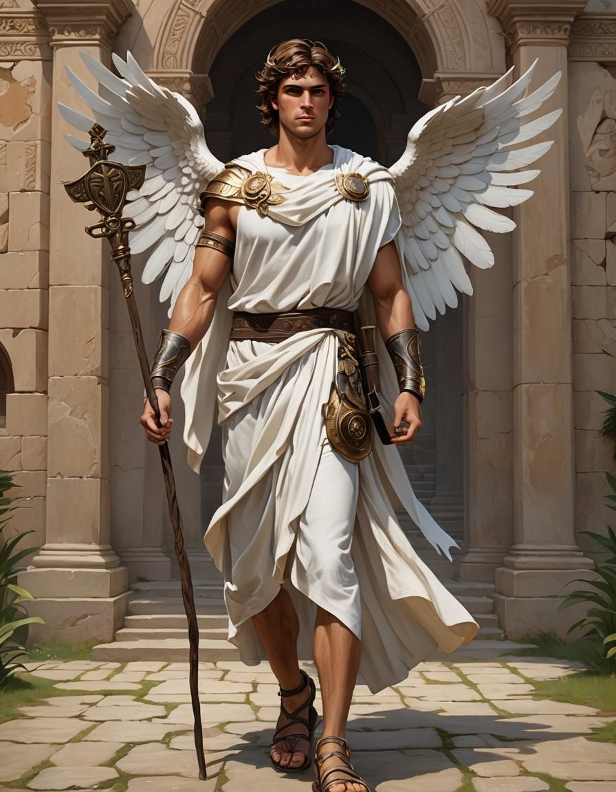 Hermes, God of Travellers in Greek Toga