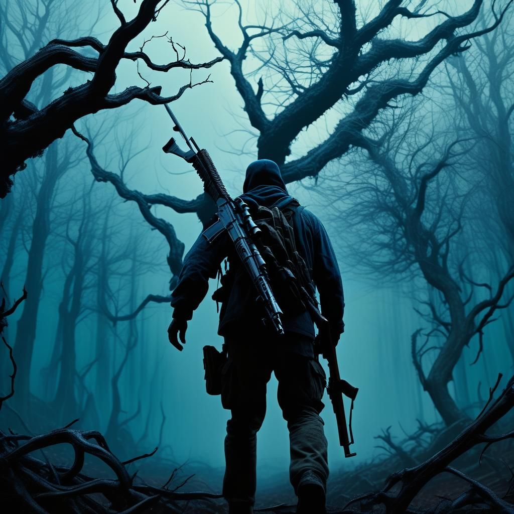 Hunter Pursued in Eerie Dystopian Forest