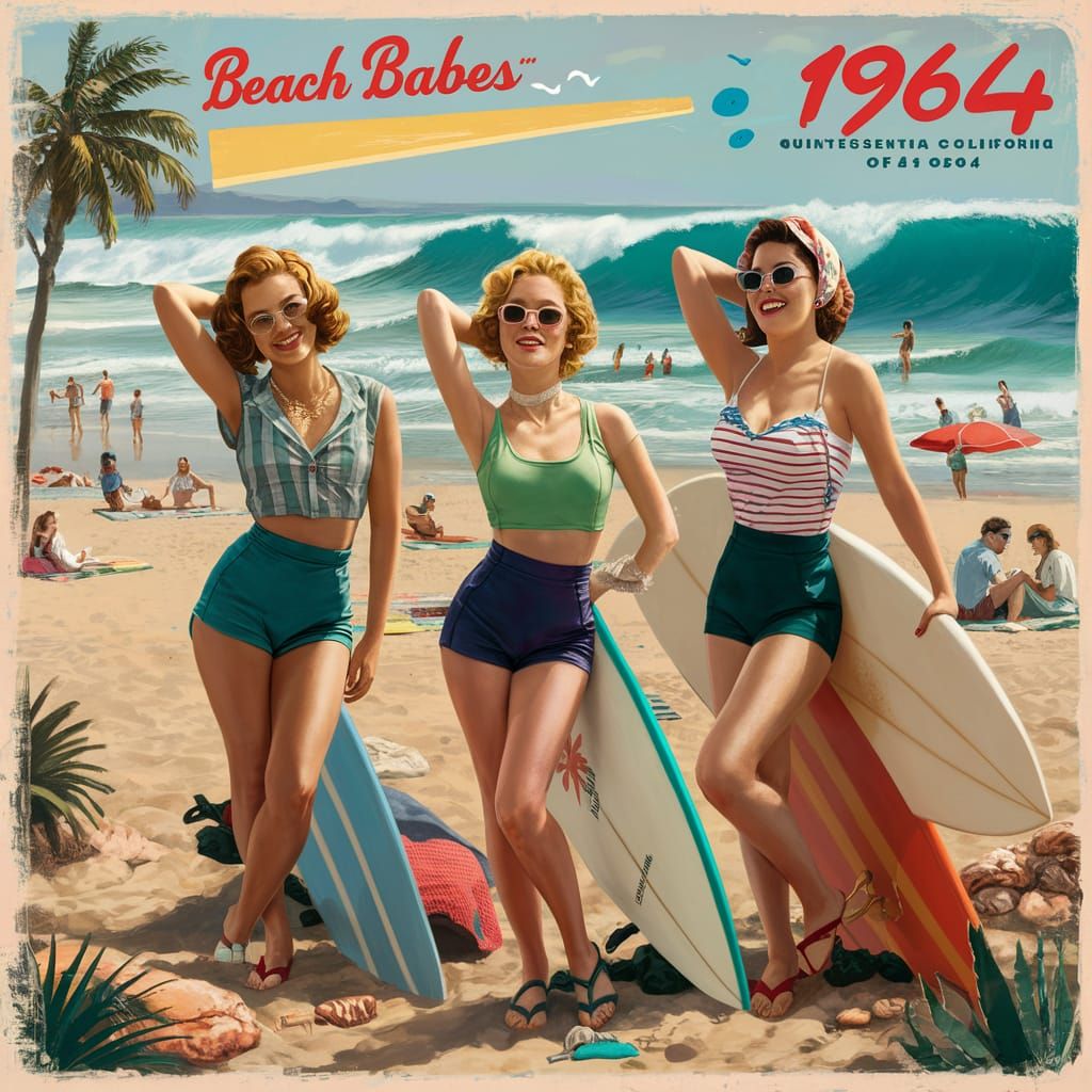 Vintage Beach Babes Bask in California Sun