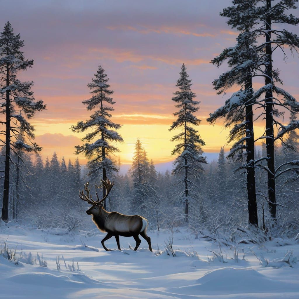 Majestic Reindeer in Winter Wonderland