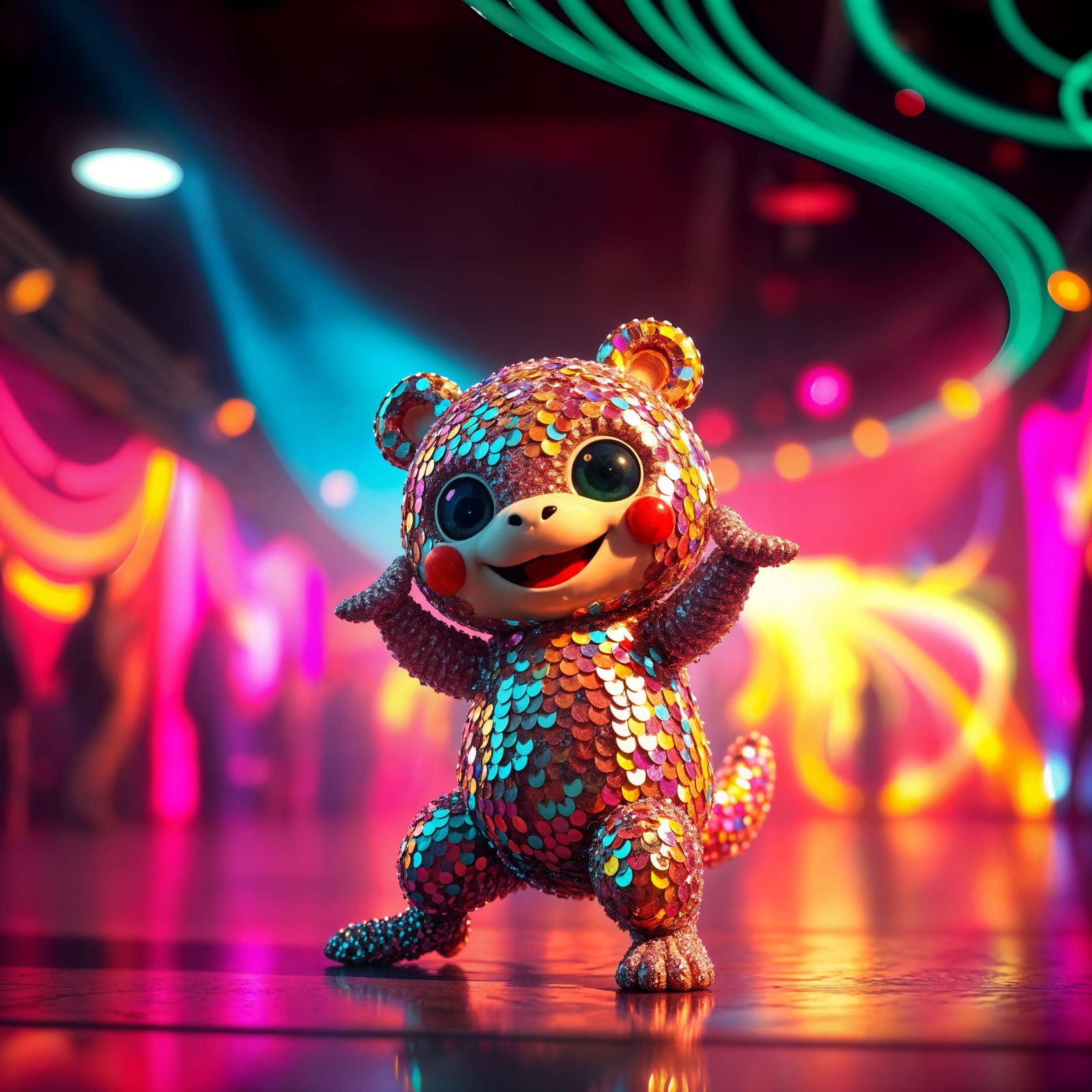 Cute Sequin Creature in Disco Setting