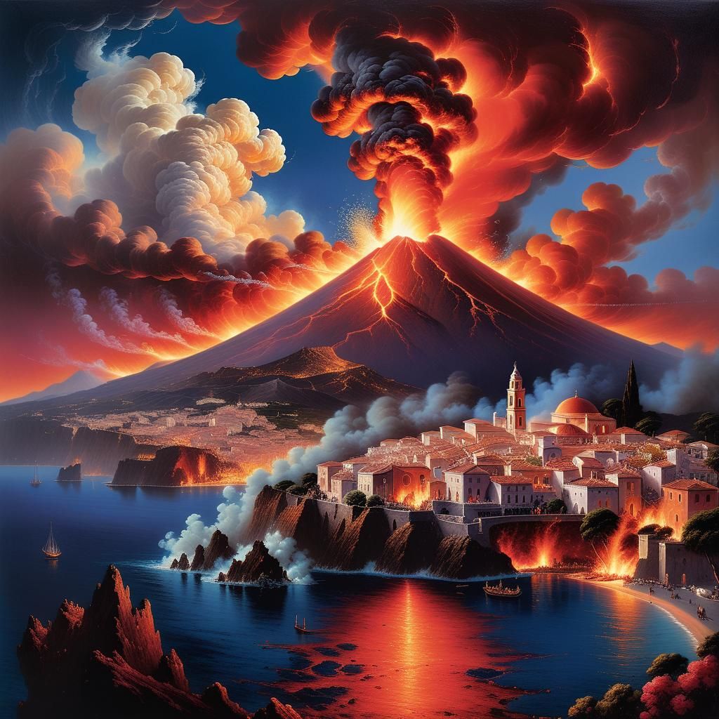 Volcanic Eruption Engulfs Coastal Town in Flames