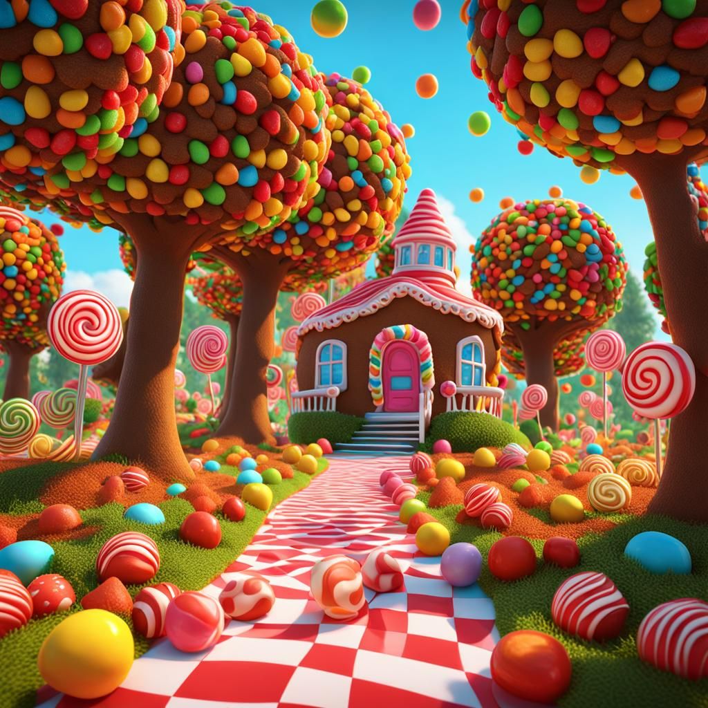 Gingerbread Girl in Detailed Candyland Game Scene