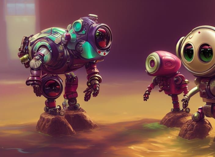 Underwater Robot Trio in Detailed 3D Art
