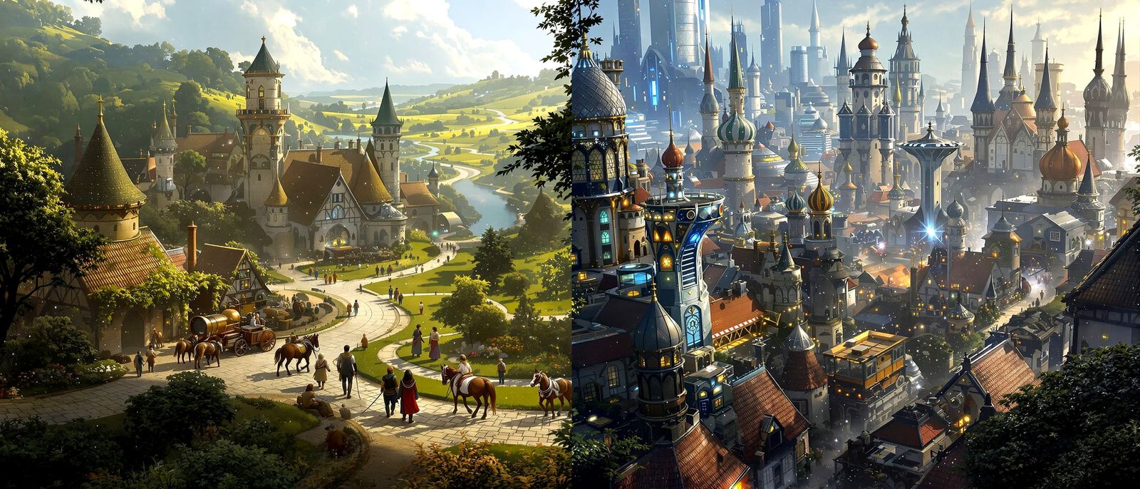 Medieval Village Meets Futuristic City