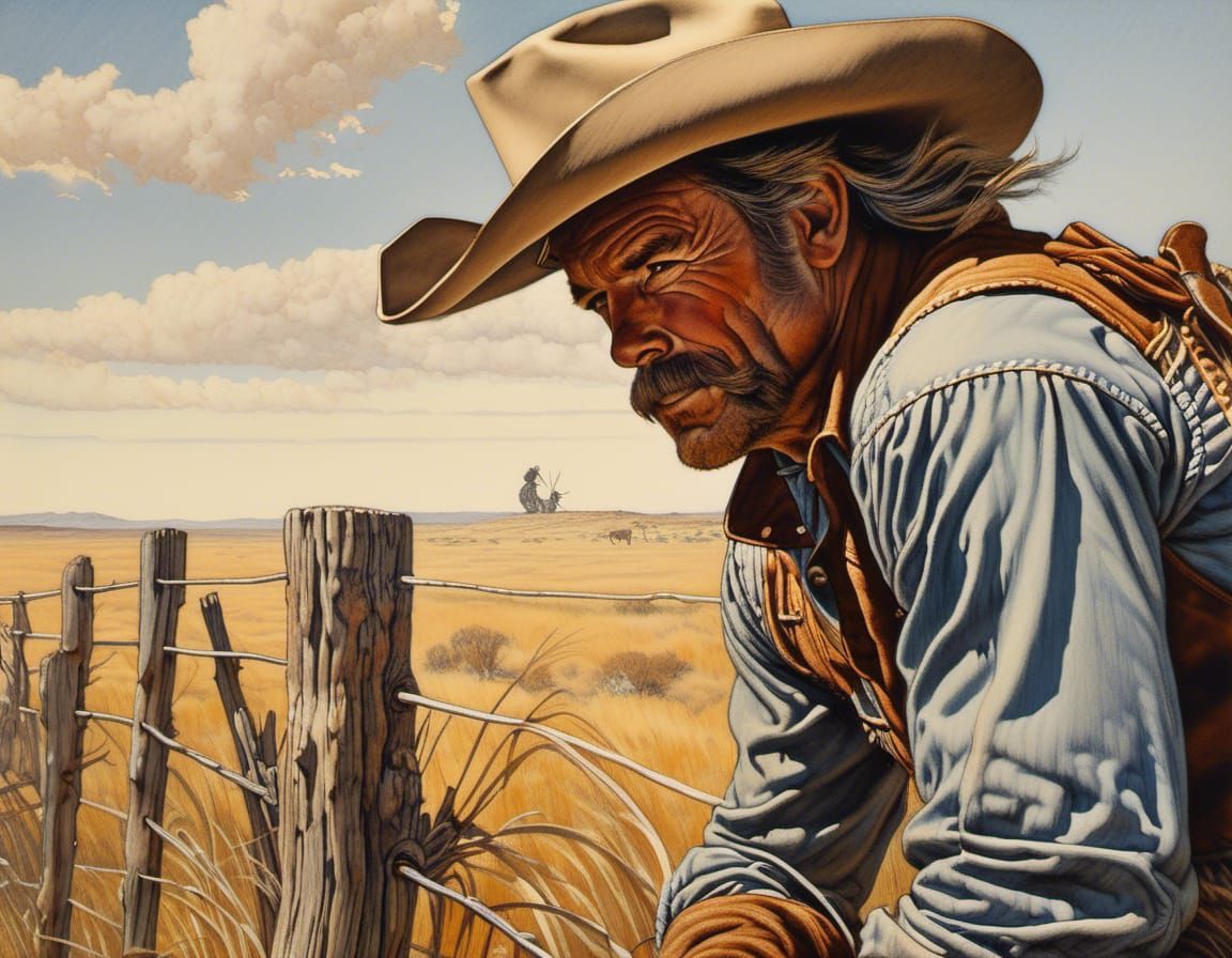 Cowboy on a Fence Row