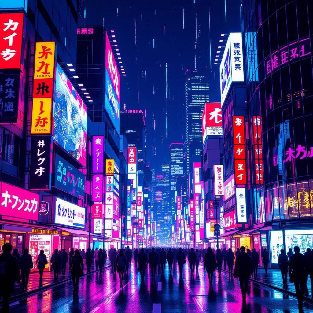 Neon Tokyo Streets in Cyberpunk Style