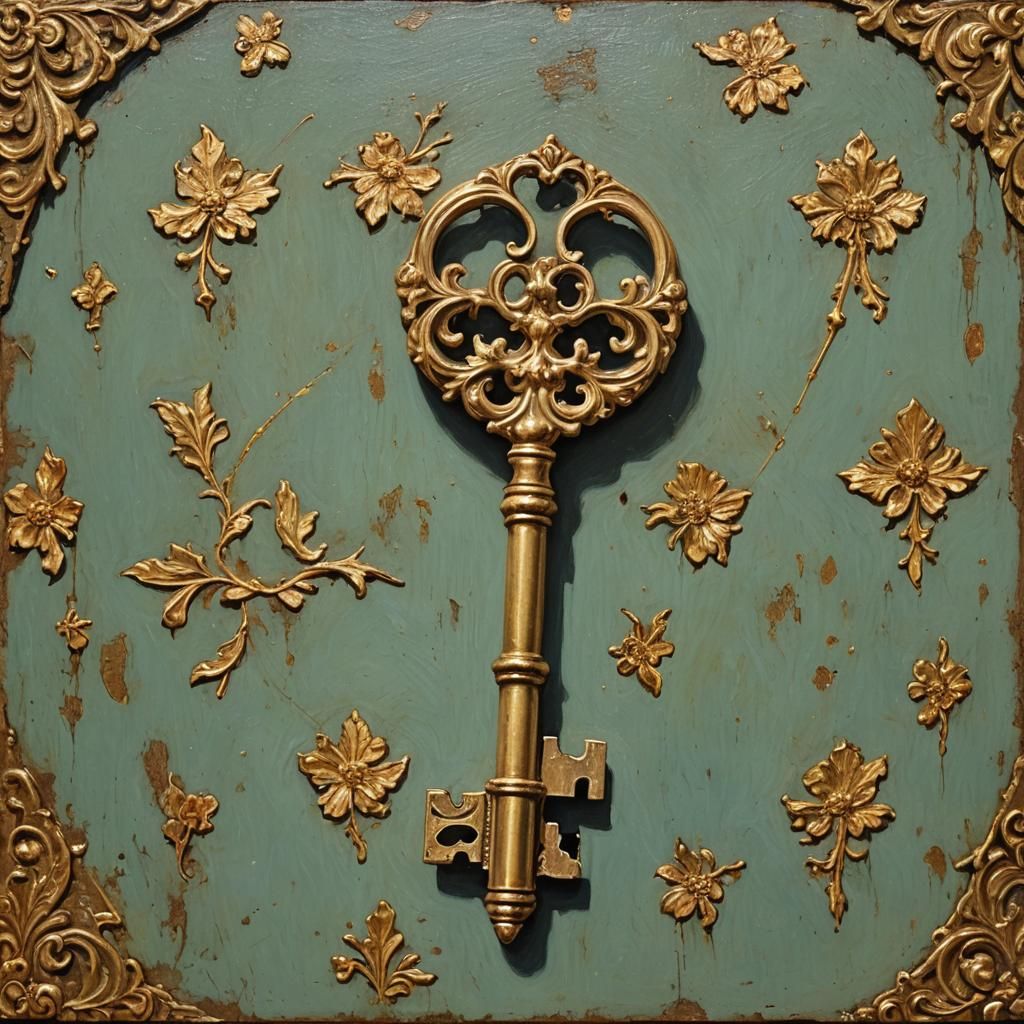 Ornate Antique Gold Key as Oil Painting
