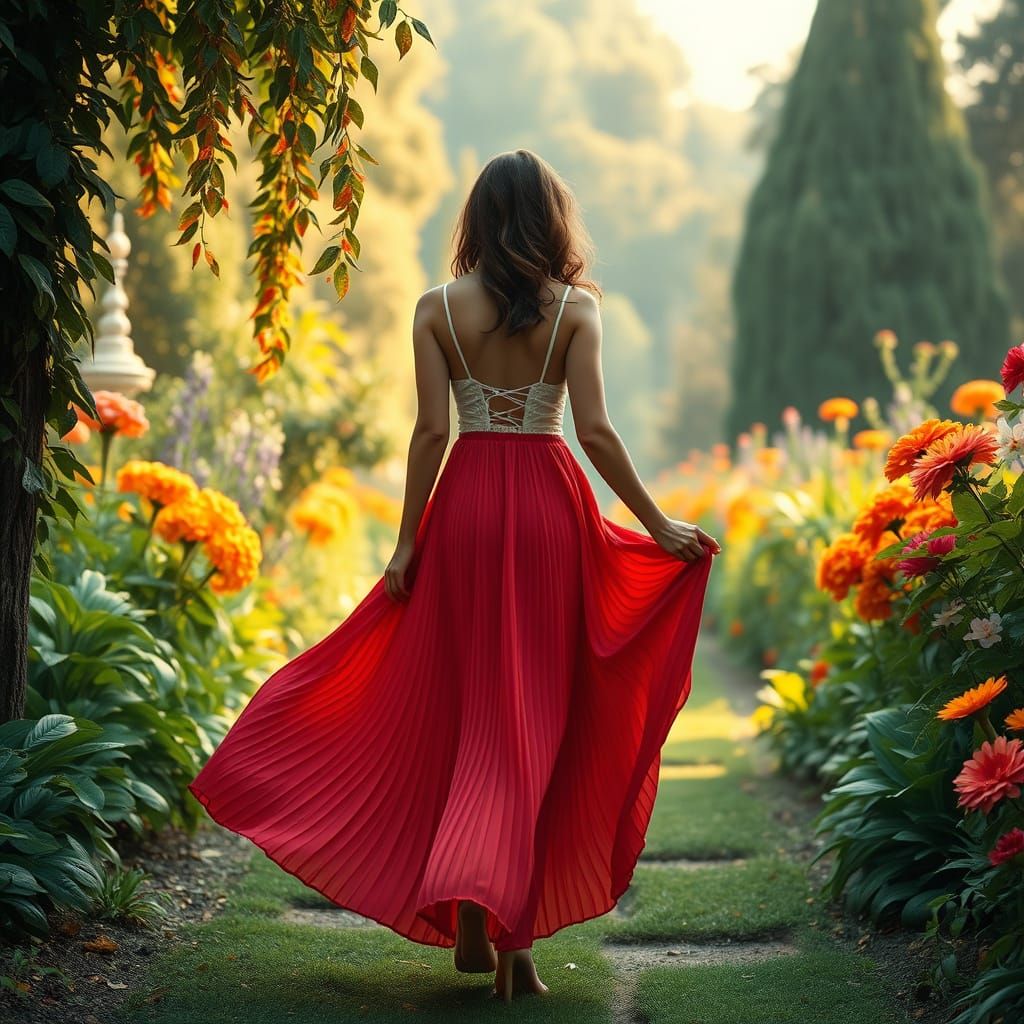 Woman in Garden, Art Nouveau Style