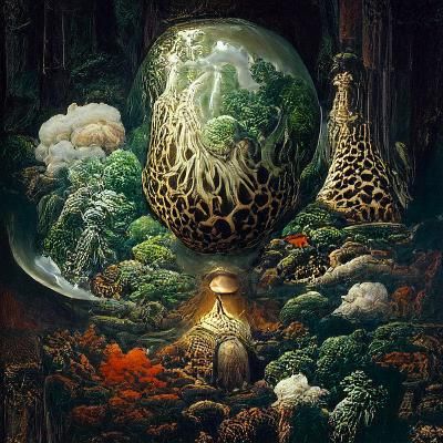 Forest Green Egg in Misty Woodland Scene