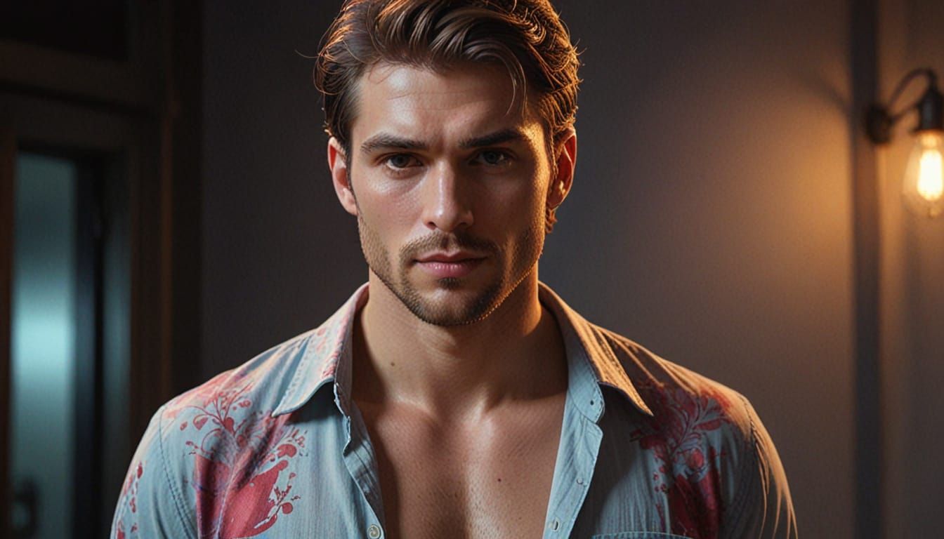 Surreal Hyperrealistic Portrait of a Man Holding an Apple