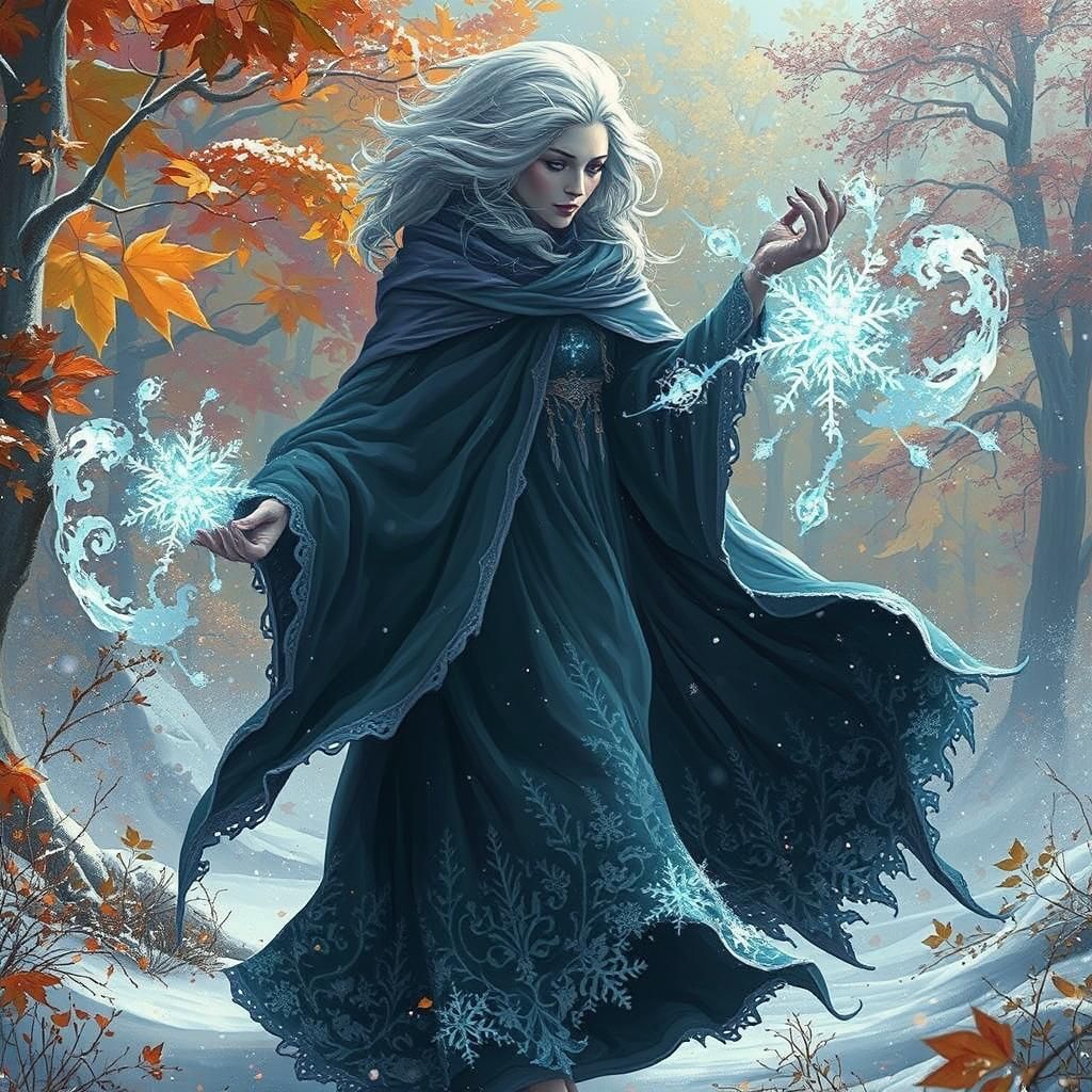 Winter Witch Transforms Autumn Landscape in Digital Painting