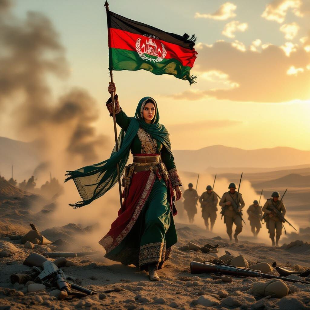 Malalai Raises Flag Inspiring Soldiers on Battlefield