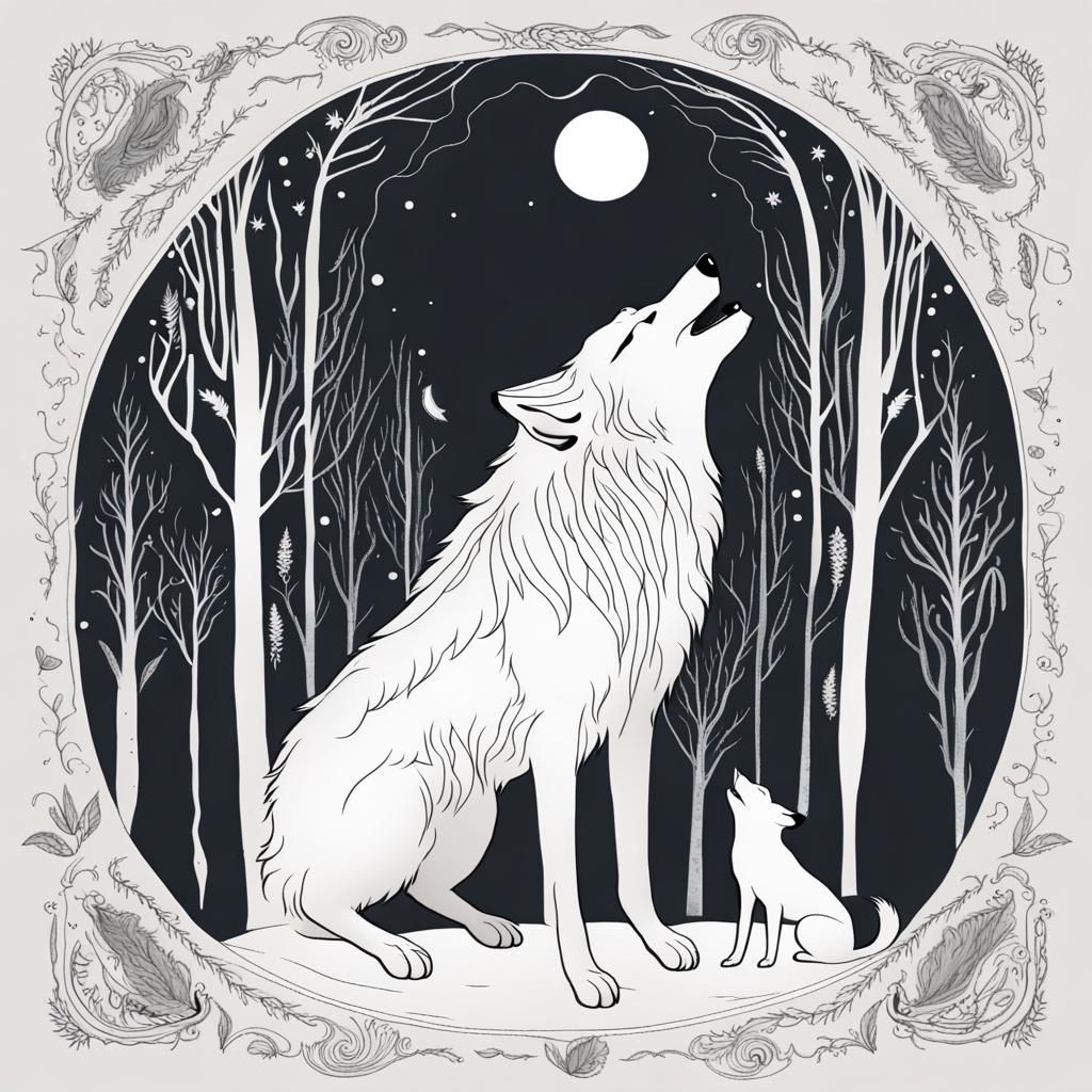 Wolves worshipping whimsical white wolf