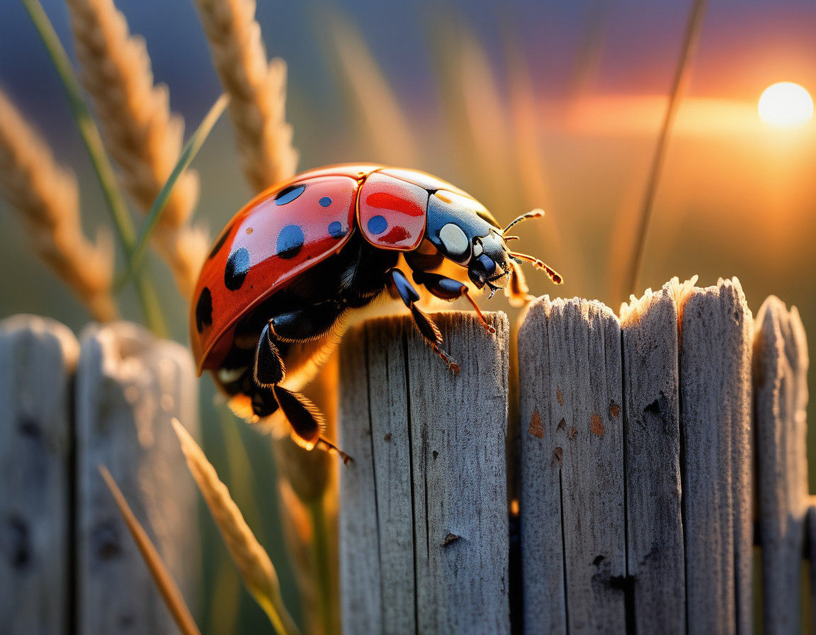 Ladybug's Ethereal Gaze on Rustic Fence Post