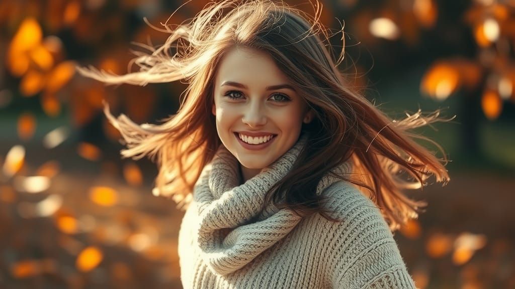 Autumn Woman Twirling in Golden Leaves