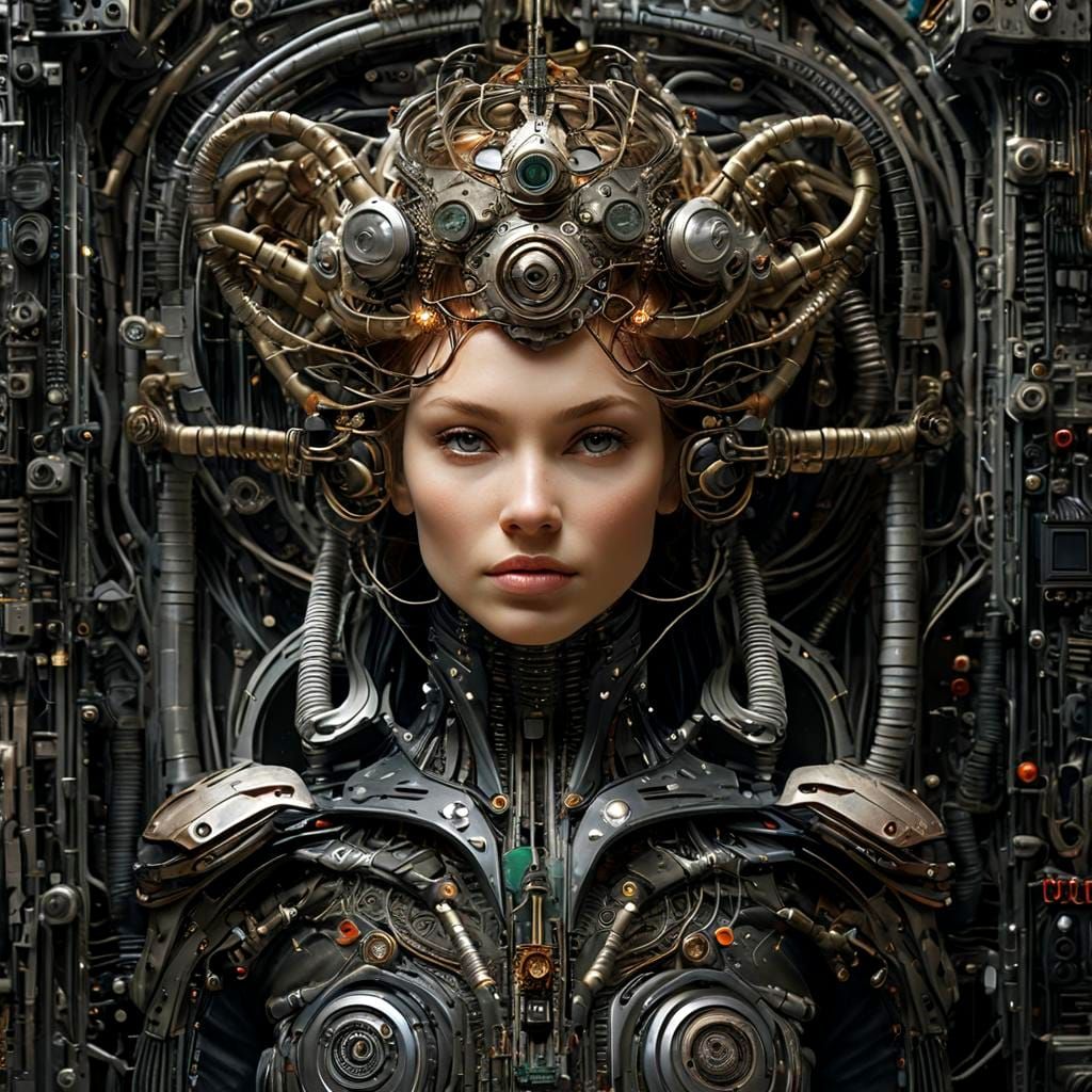 Organic Motherboard Space Goddess Portrait in Graphic Style