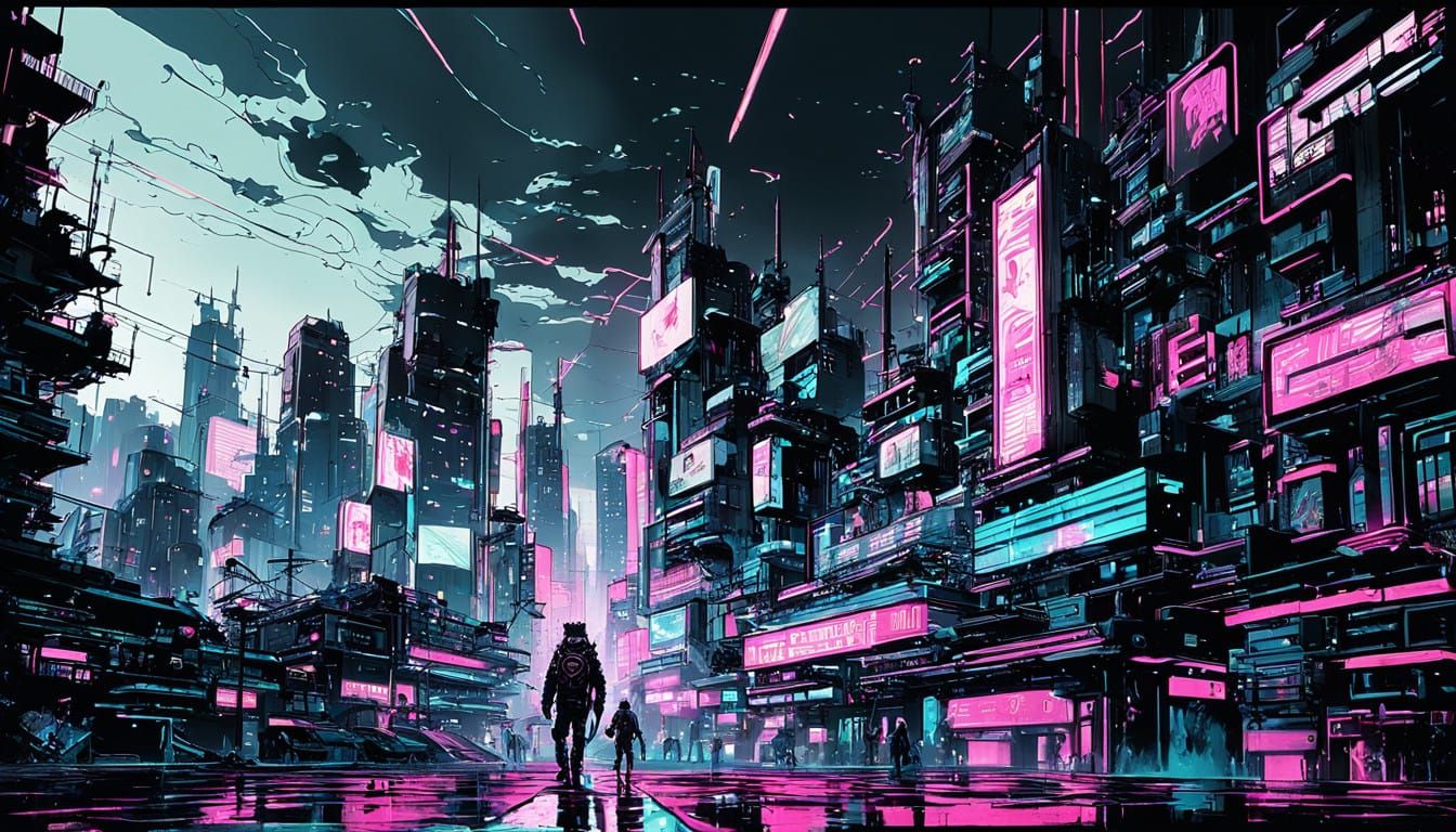 Cyberpunk Tiger in Neon-Lit Street Scene