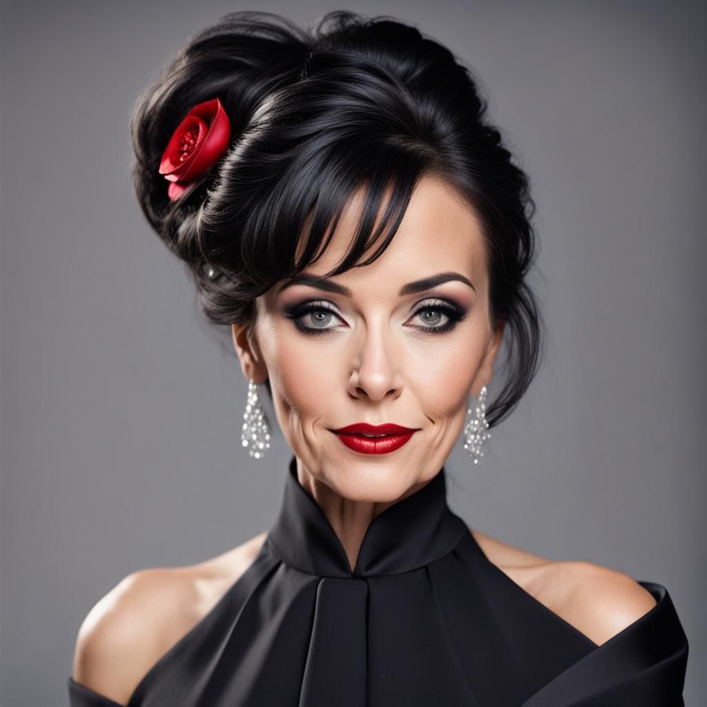 Elegant Woman with Smoky Eyes and Red Lipstick