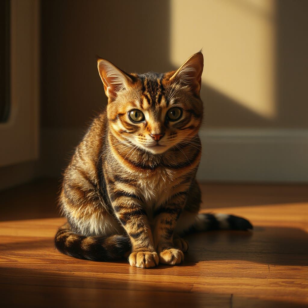 Photorealistic Cat Portrait with Warm Lighting