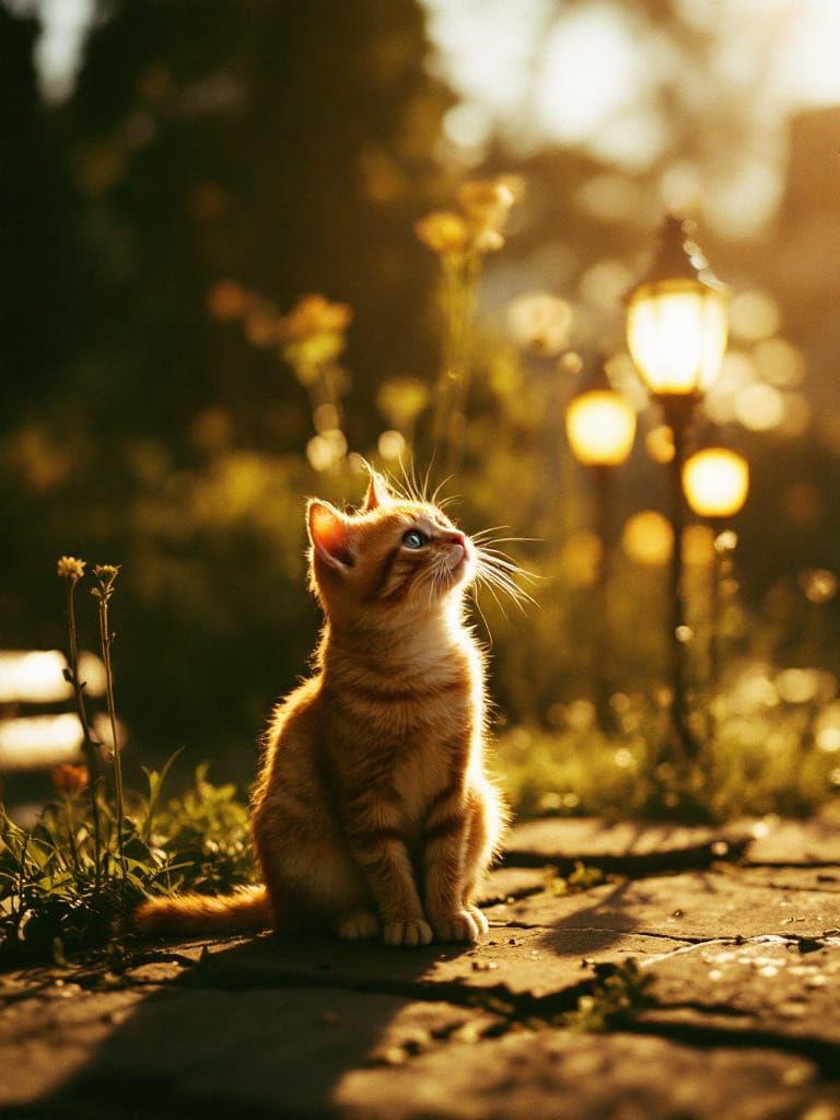 Golden Hour Horror Cat in Flickering Light