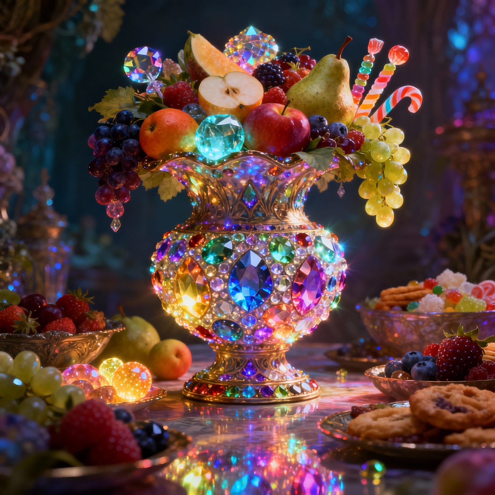 Magical Food Still Life in Jewel Vase