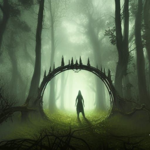 Gothic Forest Portal in Hyperrealistic Style