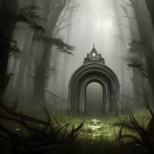 Mysterious Forest Portal in Gothic Horror Art