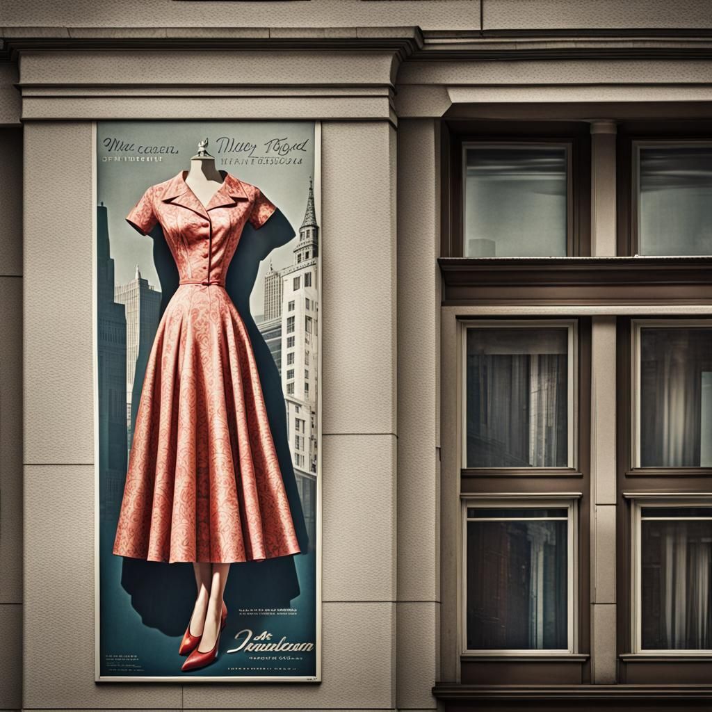1950s Women's Fashion Advertising Poster, Hyperrealistic