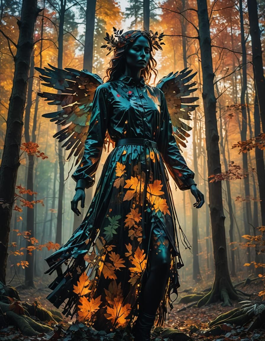 Angel Silhouette Double Exposure Forest Graffiti Art