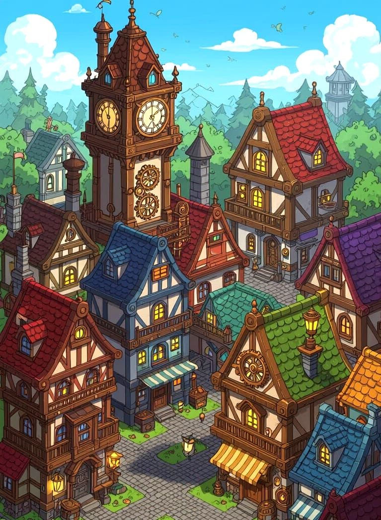 Steampunk Cityscape in Anime Style