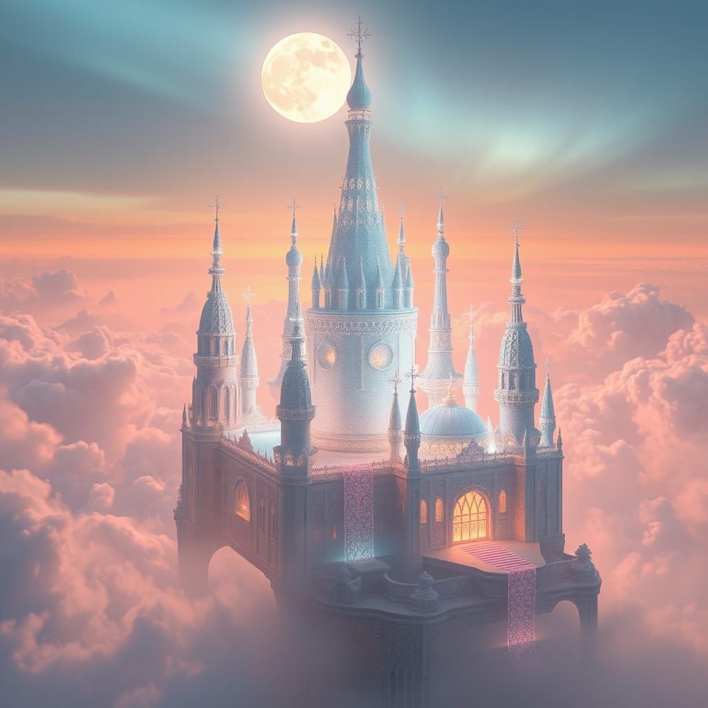 Ethereal Floating Castle in Futuristic Style