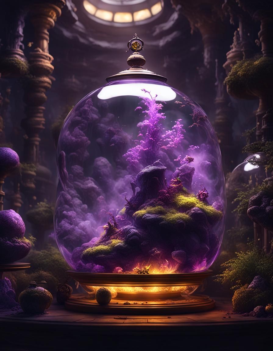 Terrariums with Purple Smoke: Dark Fantasy Art