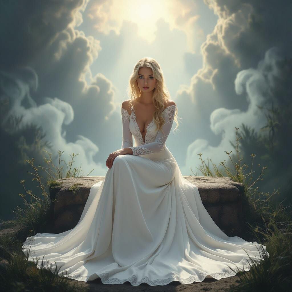 Mystical Blonde Woman in Dreamlike Setting