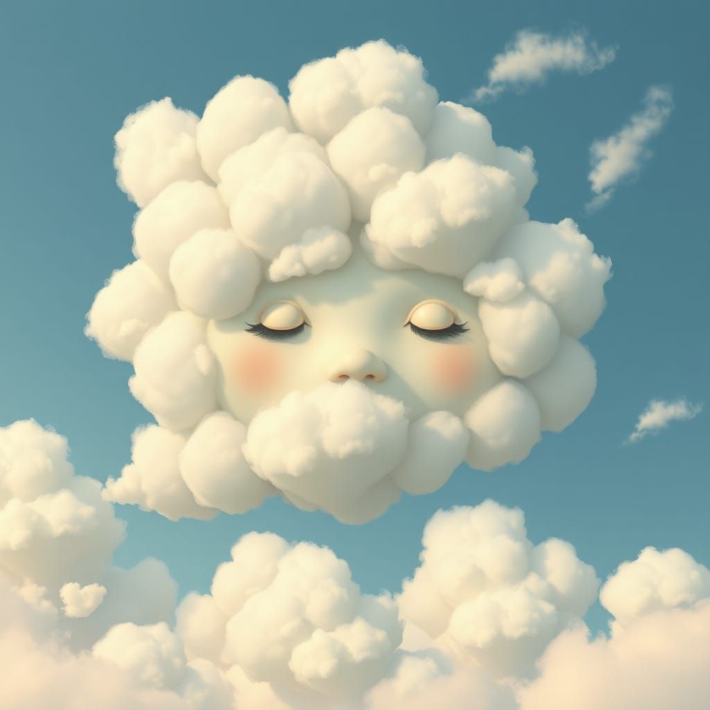 Dreamy Cloud Face in Whimsical Digital Art Style