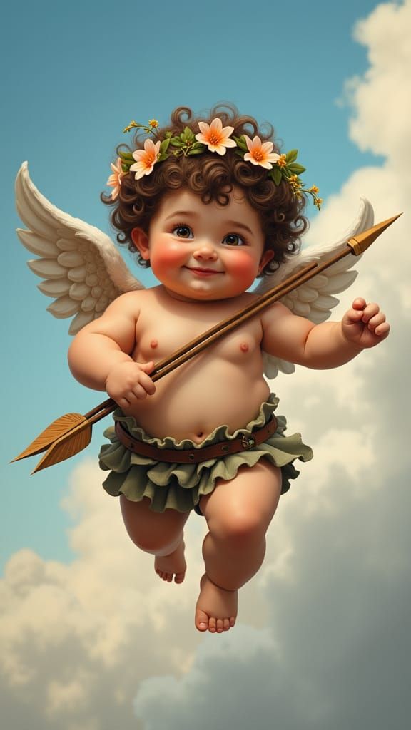 Cherubic Cupid with a Quiver of Arrows in a Renaissance-Insp...