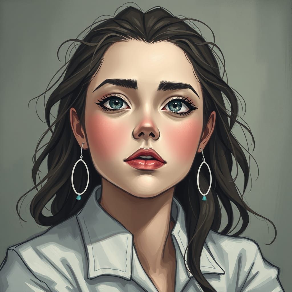 Realistic Photo of a Sad Woman Looking at Camera