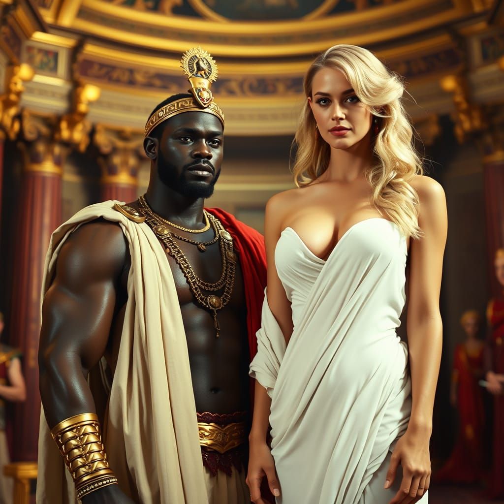 Regal Black Emperor in Ancient Rome, Cinematic Style