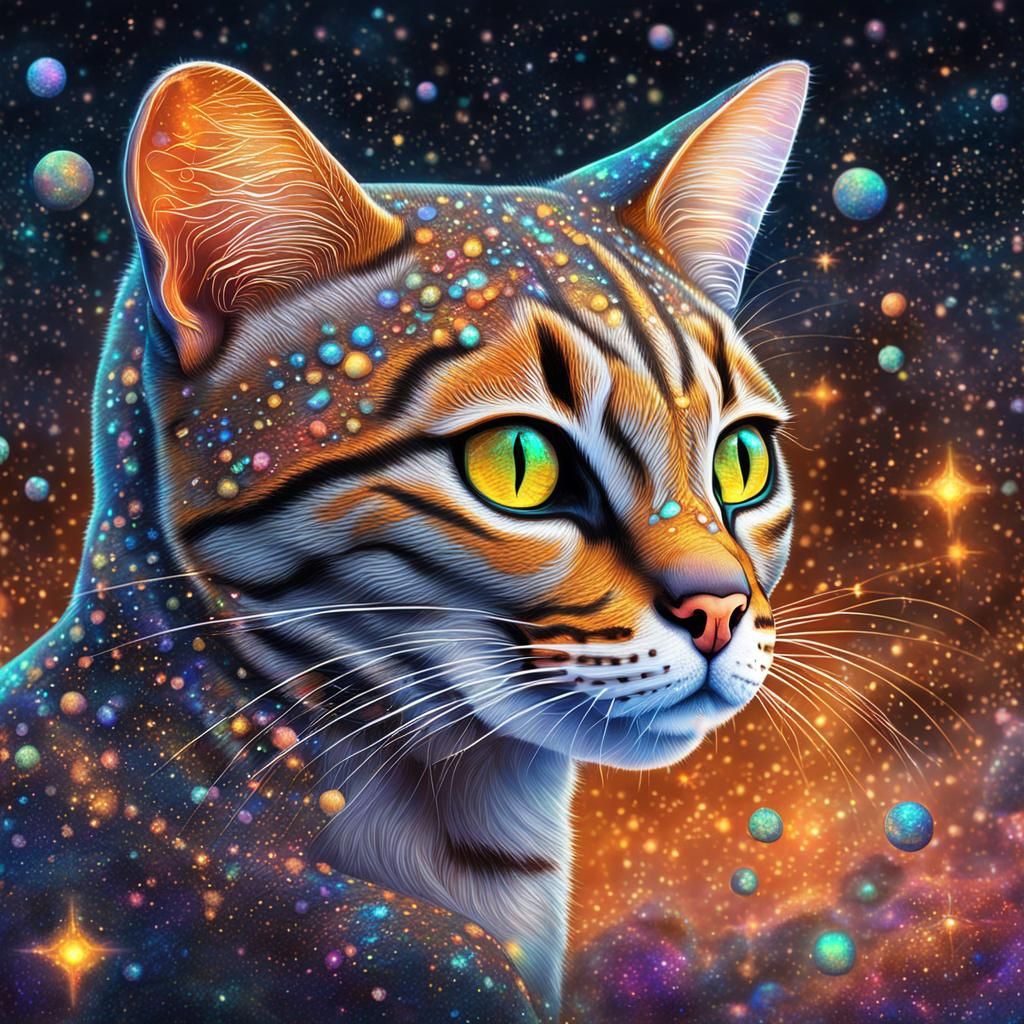 Rusty Spotted Cat: Holographic Astral Illustration