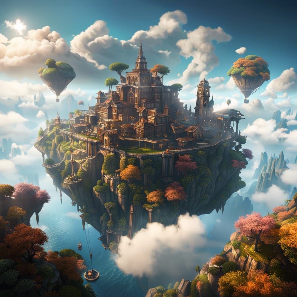 Ethereal Steampunk City Floating in the Clouds