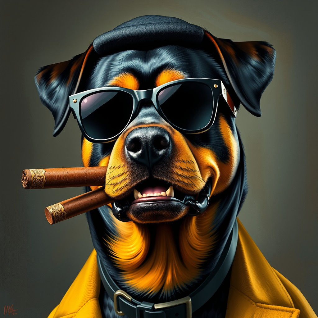 Rottweiler Torero with Cigar, a Vibrant Portrait