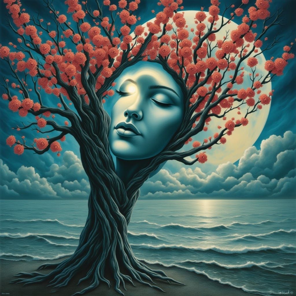 Ethereal Oil Painting of a Ghostly Woman Merging with Surrea...