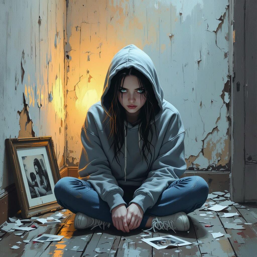 Teenage Girl in Despair: Cinematic Still