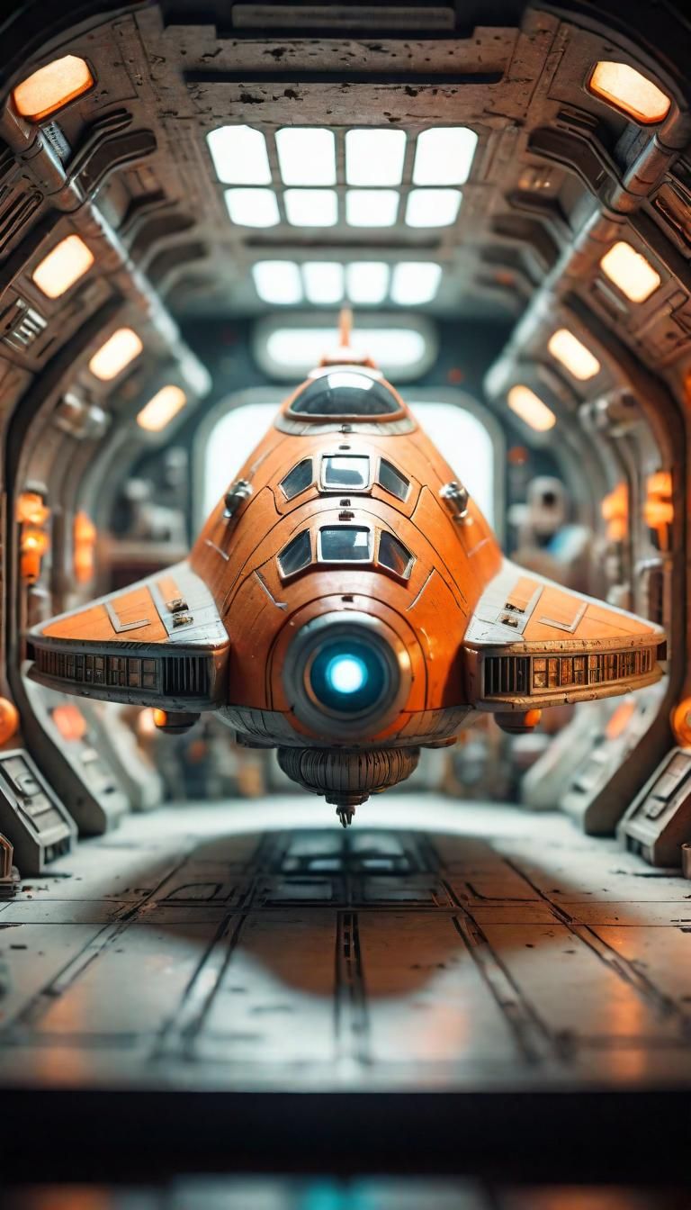 Retro Sci-Fi Spaceship in Deep Space
