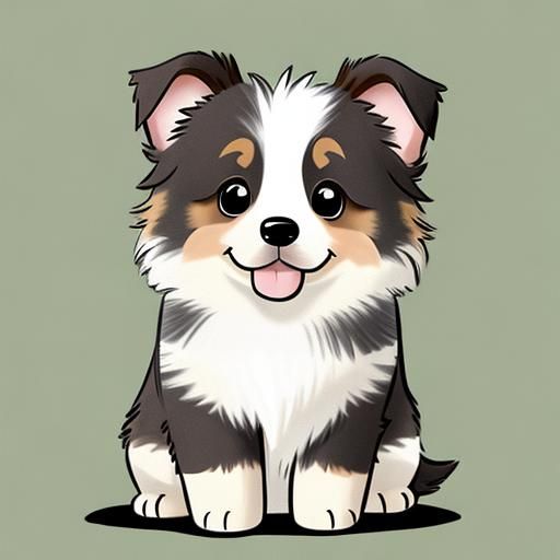 Cute Chibi Australian Shepherd Puppy Sketch