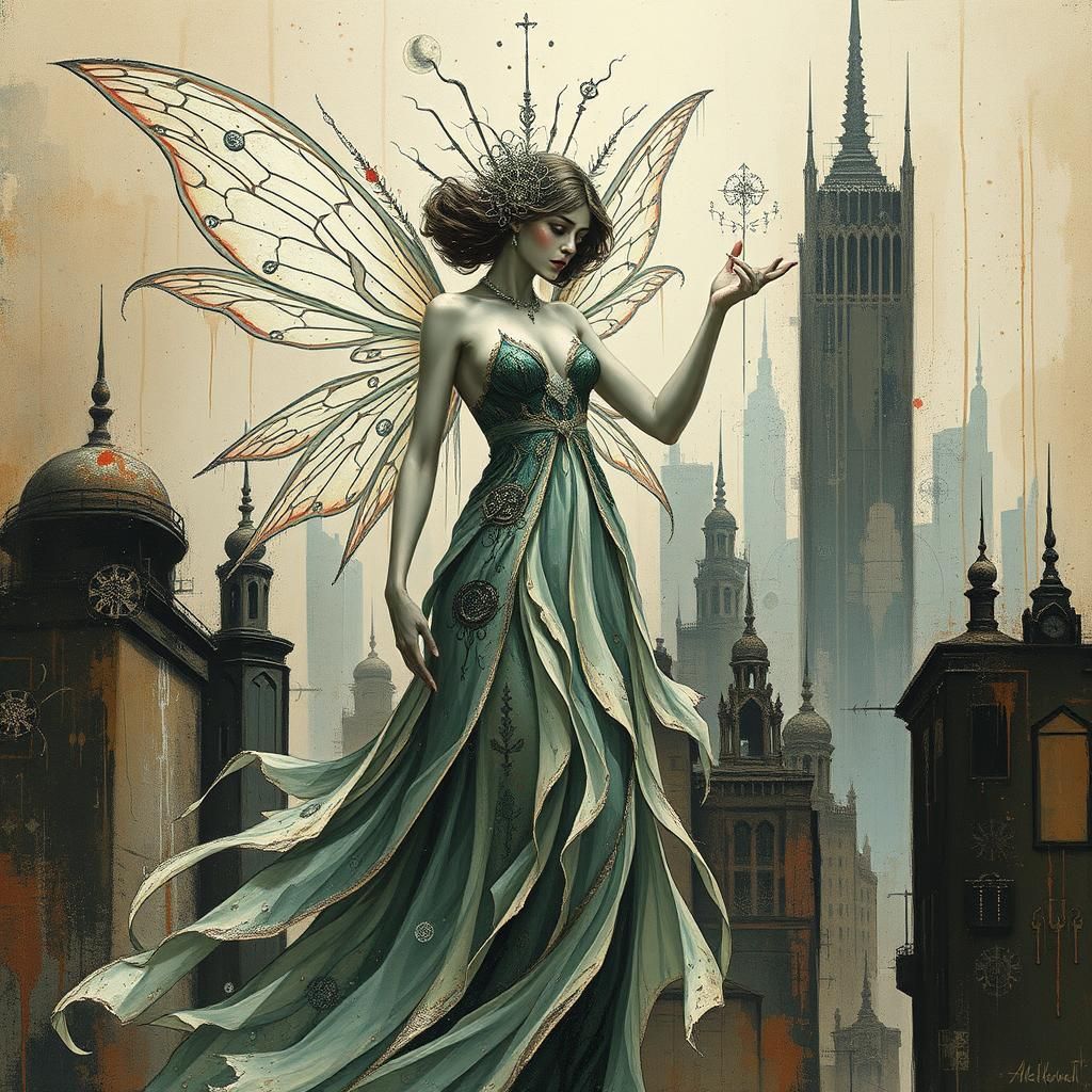 Dystopian Fairy Summons Ethereal Force as Automatism Art