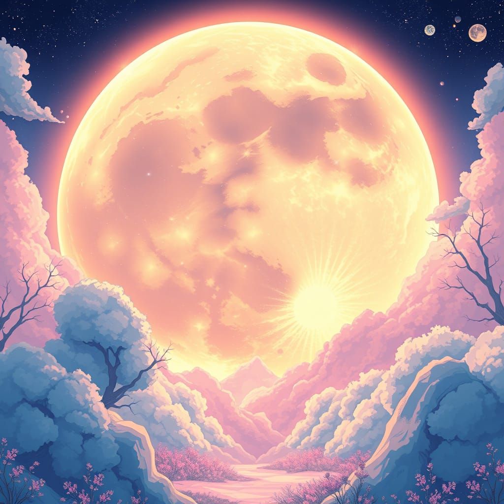 Glowing Moon in Anime Key Visual Style