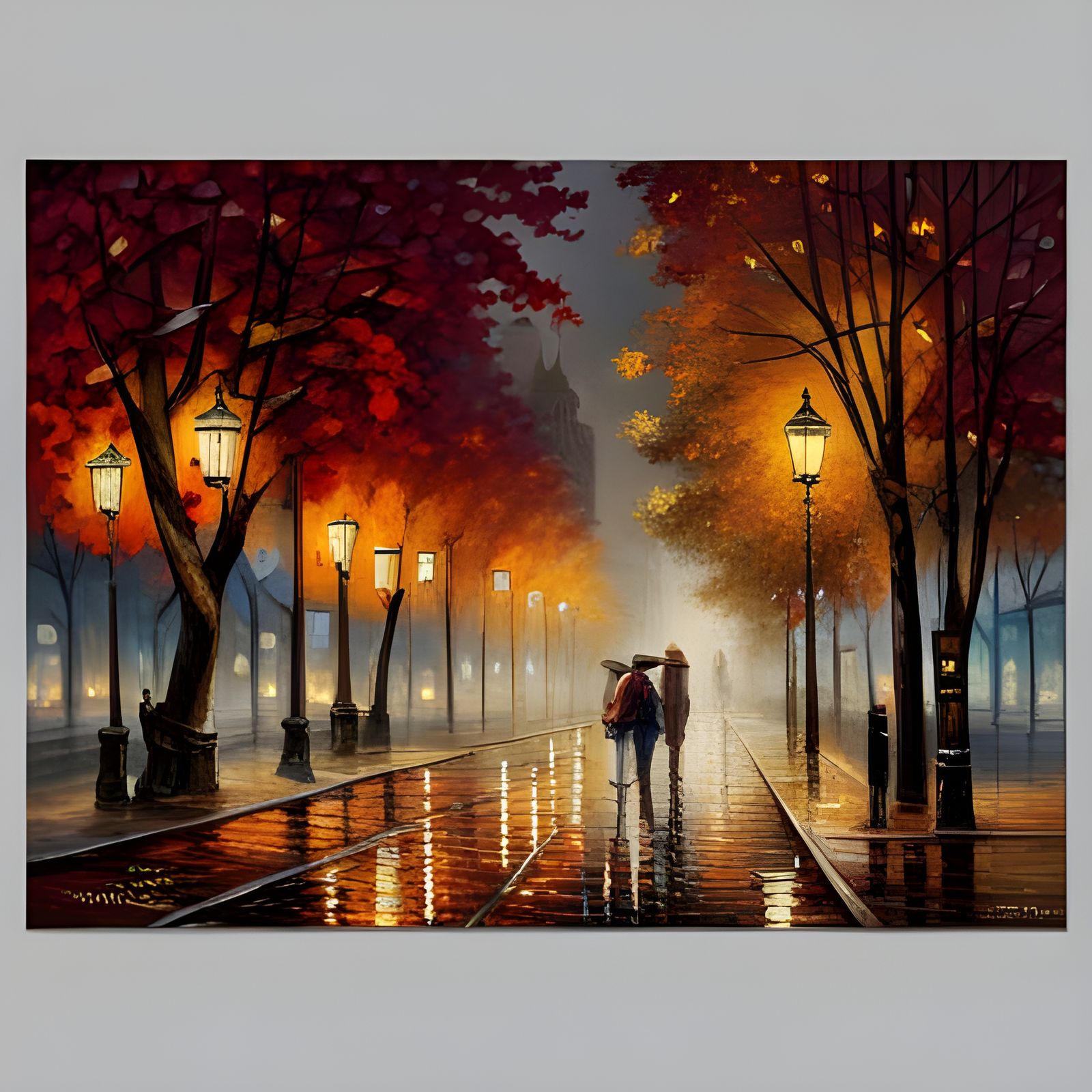 Victorian Town at Night: A Detailed Oil Painting