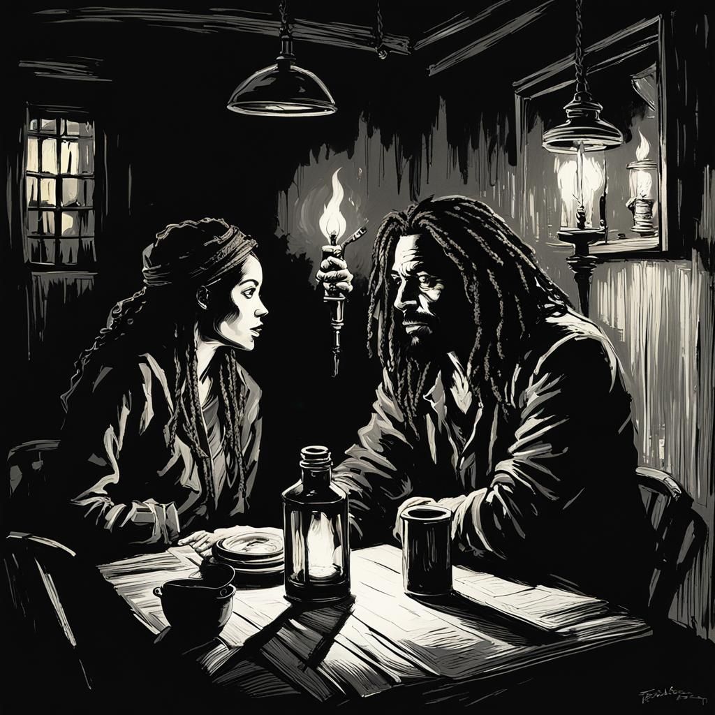 Rastafarian Man and Latina Lady in Fabian Perez Style